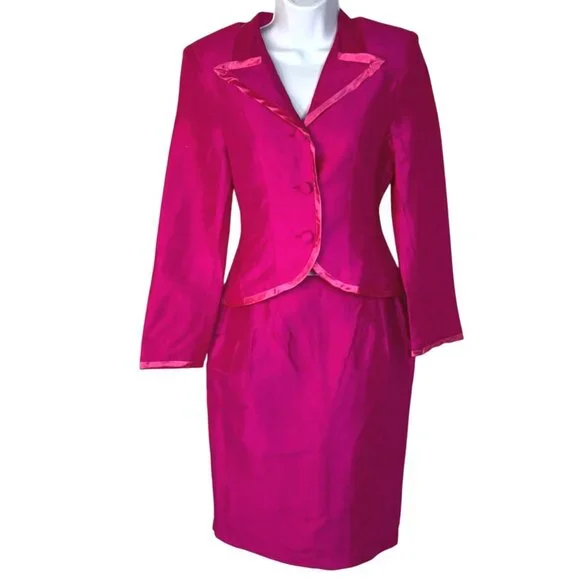 Vintage Versei Womens Fuchsia Silk Skirt Suit Set Size 4 Pageant Interview NWT - Picture 1 of 11